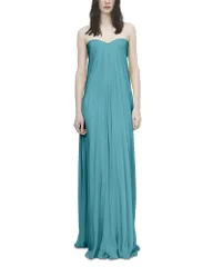 マックイーン レディース トップス ワンピース シフォン ドレープ シルク ストラップレス McQueen Silk Chiffon Draped Strapless Gown Forest Gree