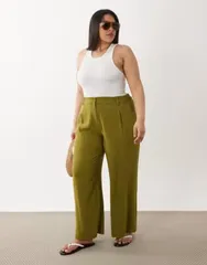 エイソス レディース ボトムス カジュアルパンツ ストレート リネン ASOS Curve ASOS DESIGN Curve relaxed straight leg pants with line