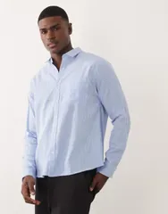 コットンオン メンズ トップス シャツ Cotton long sleeve shirt in textured blue stripes Blue stripe ブルー