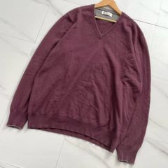 希少Brunello Cucinelli ブルネロクチネリ カシミヤ100% メンズニット Vネック 大きいサイズ 56 バイカラー