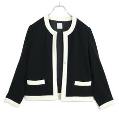 카네코이사오★노 칼라 재킷 버튼리스 블랙 계 세련된 바이 컬러 무지 z22799