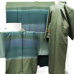 【京松】男物 着物 羽織 長襦袢 3点セット 未使用品 五つ紋 美品 着物 正絹 身丈約154cm 裄丈約73cm r8z08-297