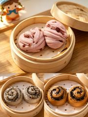 【SARMA手作り】中華風蒸しパン 花巻 3種 6個セット｜紫芋甘納豆・黒胡麻くるみ・オレオココア