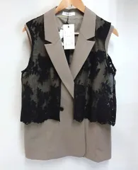 26g-936k【中古】Eimee Law エイミーロウ　レース レイヤード ダブルボタン ジレ　843250-2　モカベージュ　フリーサイズ