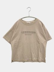 GLACIER グラシア Tシャツ/カットソー S ベージュ 前面プリント ミドル丈 半袖 クルーネック(丸首) レディース