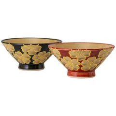 新品 西海陶器 波佐見焼 「 花模様 」 茶碗 ペア 食器セット 飯碗 抹茶碗 小鉢 ボウル レッド×ブラック 直径約12.5×高さ6cm 日本製 25653