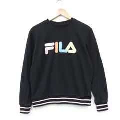 M/古着 フィラ FILA 長袖 スウェット メンズ ビッグロゴ 刺繍 クルーネック ブラック 26aug20