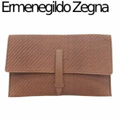 超美品 エルメネジルド ゼニア Ermenegildo Zegna ペッレテスータ ナッパレザー クラッチ バッグ ポーチ 茶 ブラウン メンズ 未使用に近い