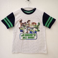 古着　ジュニアキッズ半袖Tシャツ　キャラクターTシャツ　アニメ　Disney PIXAR TOY STORY THE GANC`S ALL HERE トイストーリー　ウッディー　バズ　レックス　6X/7　サイズ130～140相当
