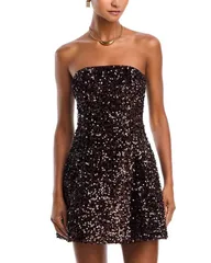 バードット レディース トップス ワンピース ミニ スパンコール Bardot Helene Sequin Mini Dress Chocolate チョコレート