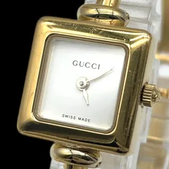 新品電池 稼働品 GUCCI グッチ 1900L レディース腕時計 バングルウォッチ クォーツ QZ 2針 SS ホワイト文字盤 ゴールド