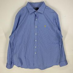 古着 ポロバイラルフローレン Polo by Ralph Lauren 長袖シャツ ワンポイント 刺繍 ロングスリーブ 2XL  ブルー系 ストライプ メンズ