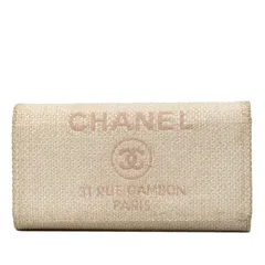 シャネル ココマーク ドーヴィル 長財布 ホワイト ピンク ツイード レディース CHANEL【1-0284757】