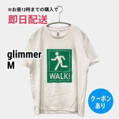 glimmer グリマー Tシャツ/カットソー M ホワイト 無地 前面プリント ミドル丈 半袖 Uネック レディース