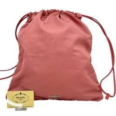 【中古】プラダ 巾着 ナップサックバッグ ナイロン×レザー トライアングルロゴ ピンク シルバー金具 Bランク pr8917he