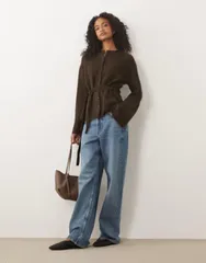 ジーナトリコ レディース アウター ニット・セーター ウール カーディガン Gina Tricot wool alpaca knitie cardigan in chocolate brown ブラウ
