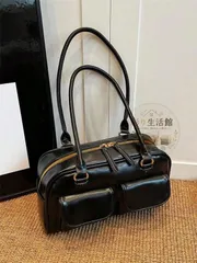 大容量シンプルPUトートバッグ、マルチポケット&ショルダーストラップ付き、仕事用、無地パーソナリティーハンドバッグ、スクールバッグ、大容量