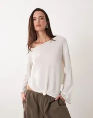 ミスセルフフリッジ レディース アウター ニット・セーター シアー Misselfridge sheer knit knot detailong sleeve top in cream クリーム