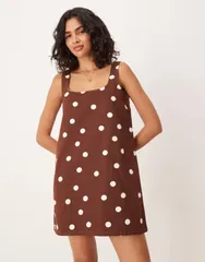 エイソス レディース トップス ワンピース ドット柄 ミニワンピース ドット ミニ デニム ASOS DESIGN square neck denim mini dress polka dot BRO