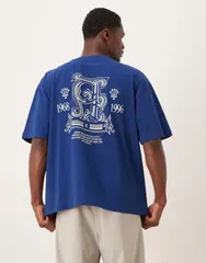 エイソス メンズ トップス Tシャツ グラフィック ASOS DESIGN oversized Tshirt with text and crest graphic Estate blue ブルー