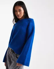 エイソス レディース アウター ニット・セーター クルーネック セーター ASOS DESIGN crew neck sweater with bell sleeves in cobalt Blue