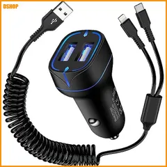 【期間限定】送料無料★シガーソケット iPhone16 充電器車用 2 in 1 コイル USB A to USB Cケーブル+ U