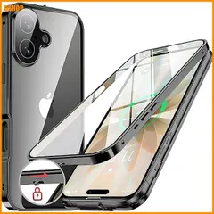 送料無料★NIANGUO【ロック機能付き・自動ポップアップボタン】iPhone17 用 ケース 両面強化ガラス 一体型レ｜在庫あり