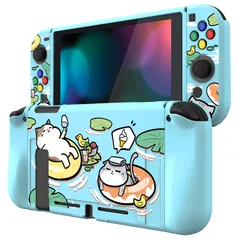 新品 PlayVital スイッチに対応する保護ケース、Switchに対応用ソフトTPUスリムケースカバーカラフルなABXYボタンキャップ付き【泳ぎネコ】