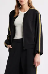 ウィットウィズダム レディース アウター ジャケット・ブルゾン Wit Wisdom Stripe Trim Front Zip Jacket Black ブラック