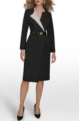 ダナ キャラン ニューヨーク レディース トップス ワンピース アシンメトリー Donna Karanew York Asymmetricollar Long Sleeve Dress Black C