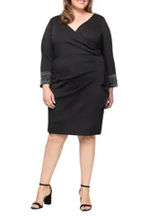 アレックスイブニングス レディース トップス ワンピース クレープ スキューバ Alex Evenings Embellished Scuba Crepe Cocktail Dress Black ブ