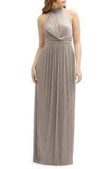 アフターシックス レディース トップス ワンピース プリーツ トール ホルター After Six Metallic Pleated Halter Column Gown Taupe Metallic