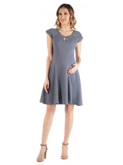 24 セブンコンフォート レディース トップス ワンピース マタニティ 24seven Comfort Apparel Maternity Dress with Keyhole Neck Grey グ