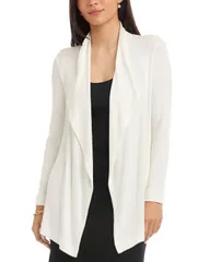 カレンケーン レディース アウター カーディガン ドレープ リブ Karen Kane Ribbed Front Draped Cardigan Off White オフホワイト