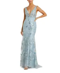 マックダガル レディース トップス ワンピース フラワー柄 ノースリーブ フラワー Mac Duggal Floral Embellished Sleeveless Plunge Neck Gown