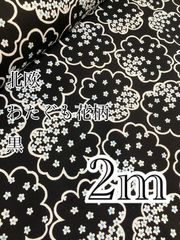 ラスト2m→3m 日本製　わたぐも　花柄　オックス生地　黒　生地