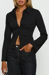 プリンセスポリー レディース トップス シャツ コットン Princess Polly Emersonne Cotton Blend ButtonUp Shirt BLACK ブラック