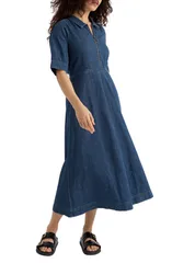 シーソルトコーンウォール レディース トップス ワンピース コットン リネン Seasalt Cornwall Gwenter Cotton Linen Dress MID WASH
