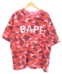 アベイシングエイプ A BATHING APE 00s 初期タグ Reversible Camo Tee リバーシブル 半袖 ロゴプリント カモフラ 迷彩 総柄 L Tシャツ レッド Lサイズ 103MT-5296