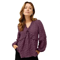 Ellos レディース トップス シャツ Vネック プラスサイズ フリル ブラウス Ellos Plusize Ruffle Trim VNeck Babydoll Blouse Midnight O