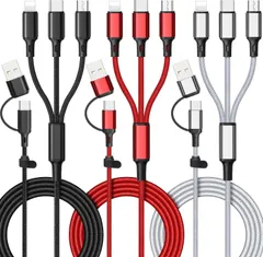 6 in1 マルチ充電ケーブル【3本セット1.2M】3in1充電コード USBケーブル マルチ iPhone 充電器 USB Type Cケーブル