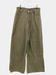 REMIND デニムパンツ L カーキ クロップド・半端丈 無地 ワイド・ルーズ ストレート ハイウエスト リジッド・ワンウォッシュ レディース
