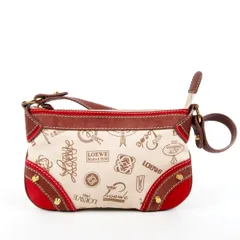 【美品】LOEWE ロエベ 100周年 キャンバス×スエード ワンショルダーバッグ ポーチ レザー レディース 鞄 ブラウン系【VF19】