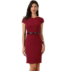 インスパイア シック レディース トップス ワンピース キャップ INSPIRE CHIC Business Dress for Womens Work Cap Sleeve Belted Bodyc