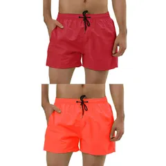 インスパイア シック メンズ 水着 ハーフパンツ・ショーツ ドローコードウエスト メッシュ ショートパンツ INSPIRE CHIC 2 Packs Mens Drawstring Waist Sol