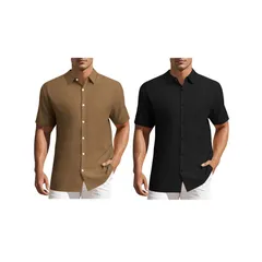 インスパイア シック レディース トップス Tシャツ ボタンダウン INSPIRE CHIC 2 Packs Menshirtshort Sleeve Button Down Beach Summer
