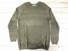 ベルシュカ Bershka レトロ エスニック ストリート 立体模様編み ボーダー切替 ジャガード ニット セーター プルオーバー メンズ L カーキ