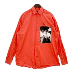 RAF SIMONS ラフシモンズ FRED PERRY フレッドペリー シャツ 長袖 OVERSIZED PATCHED LS SHIRT メンズ Sサイズ レッド トップス DM20300■