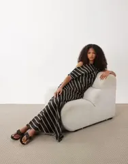 エイソス レディース トップス ワンピース アシンメトリー ドレープ マキシ ASOS DESIGN draped asymmetric neck maxi dress in stripe ストライプ