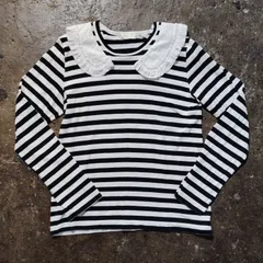 COMME des GARCONS AD2016 フリル装飾 長袖ボーダーカットソー ホワイト×ブラック L コムデギャルソン  gq-t042